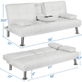 thumbnail image 3 of Renwick LuxuryGoods Modern Faux Leather Futon with Cupholders and Pillows, White, 3 of 10