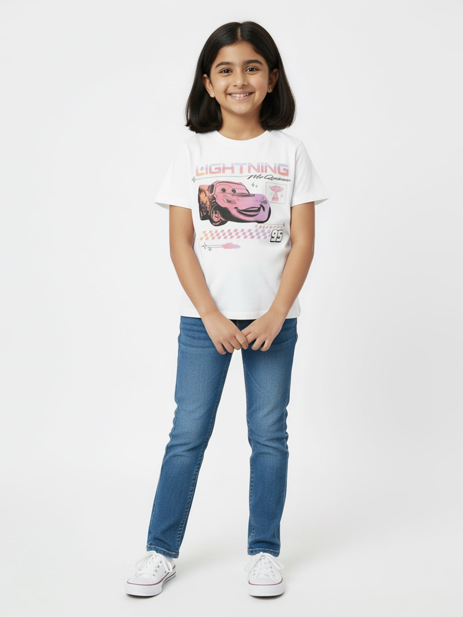 Cars Girls Lightning McQueen Graphic T-Shirt with Short Sleeves, Sizes 4-16
