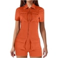 thumbnail image 1 of LOVZFMLL Combinaison à Poches Zippées pour Femmes, Col à Revers, Short, Orange G, 1 of 4
