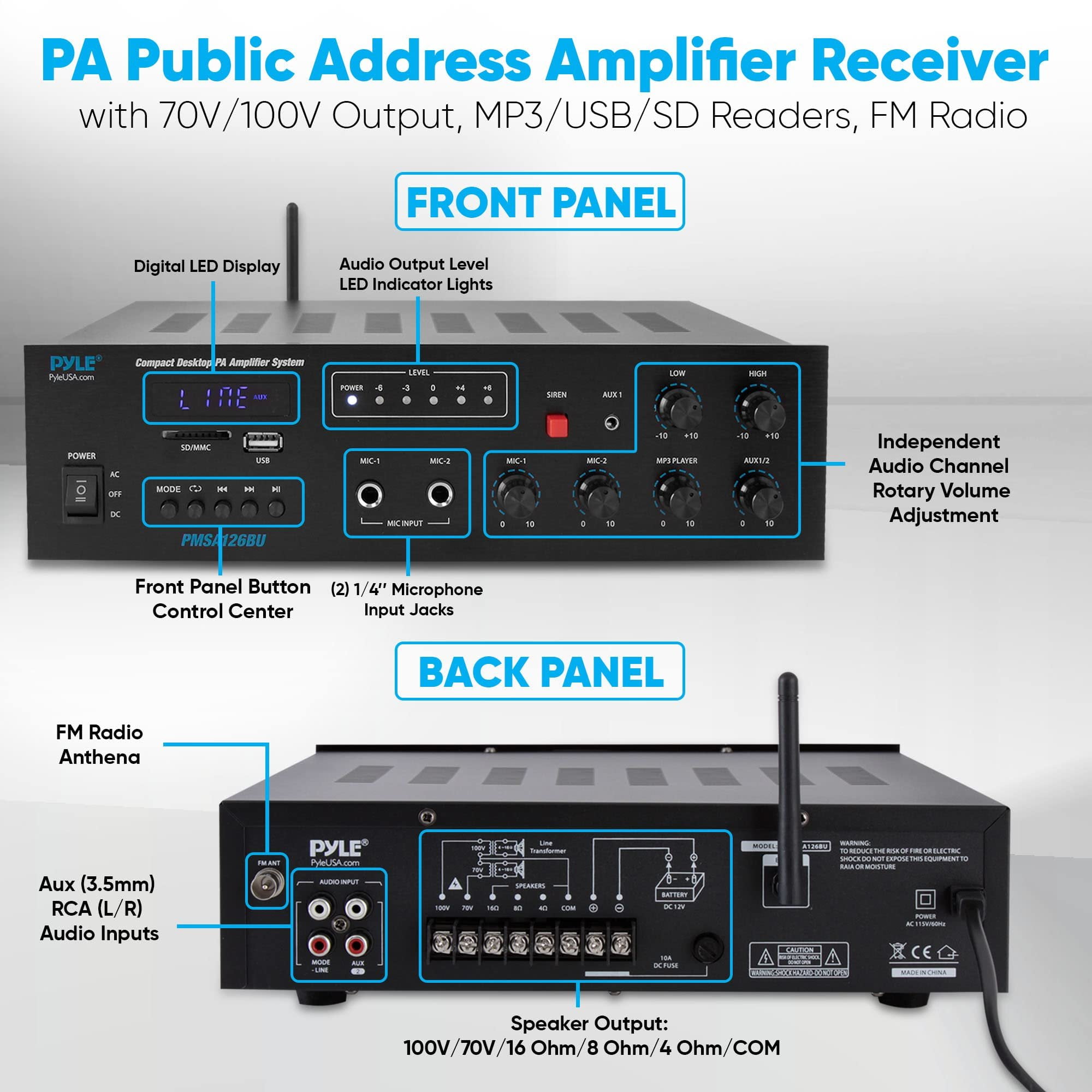Pyle Bluetooth Compact PA Speaker & Microphone Receiver Address Amplifier System