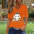 thumbnail image 2 of Drses‌‌ ‌‌‌‌‌‌‌‌‌Women's Halloween Pumpkin Ghost T-Shirt - V-Neck Short Sleeve Graphic Tee for Spooky Season, 2 of 5