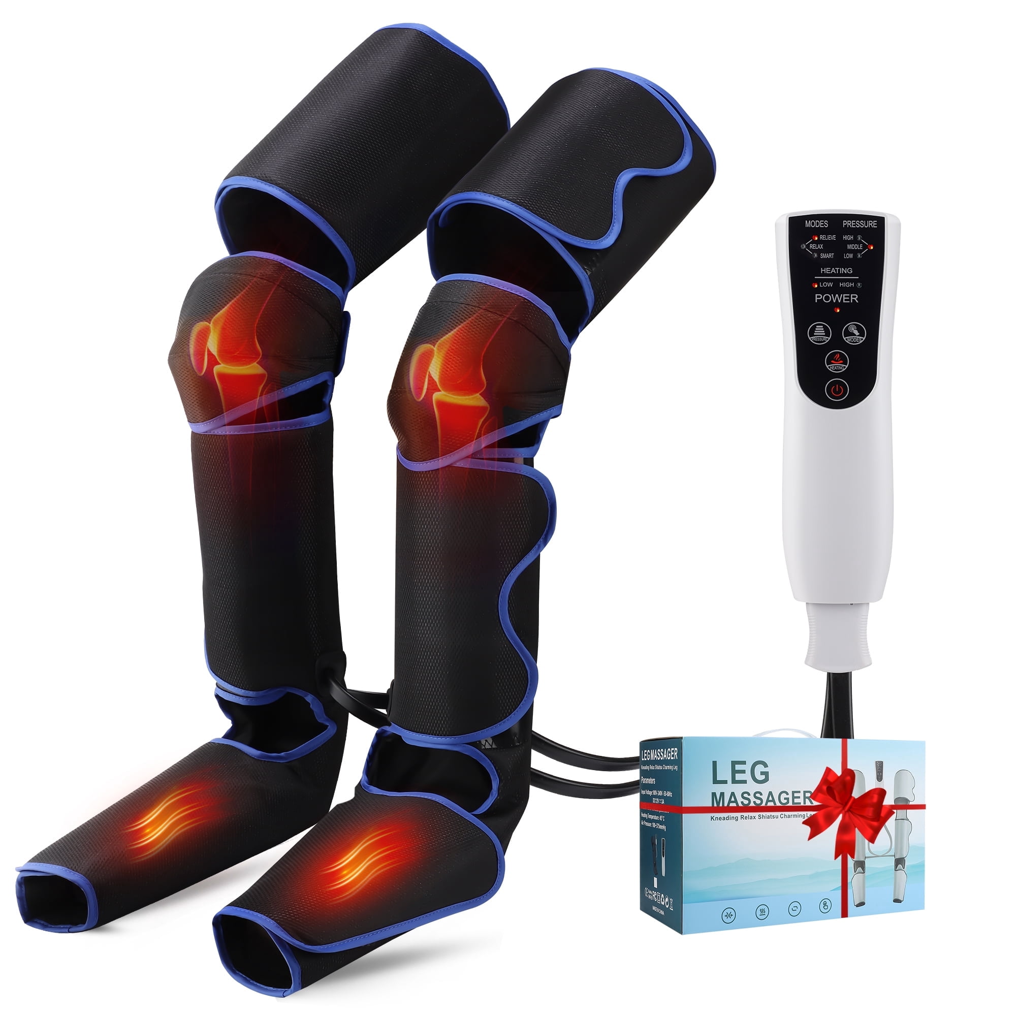 Leg Massager with Air Compression & Heat for Foot Calf Thigh, Upgrade Full Leg Wraps for Circulation, with 3 Modes 3 Intensities 2 Heat Levels for Muscle Fatigue, Compression Boots Machine