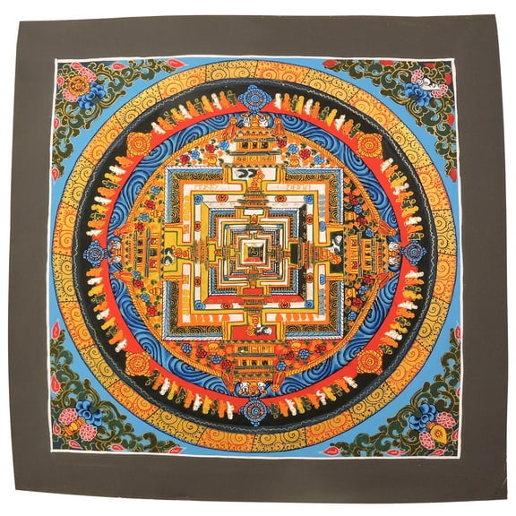 Handmade Kalachakra mandala Tibetan Thangka Painting From Nepal (Sky Blue)