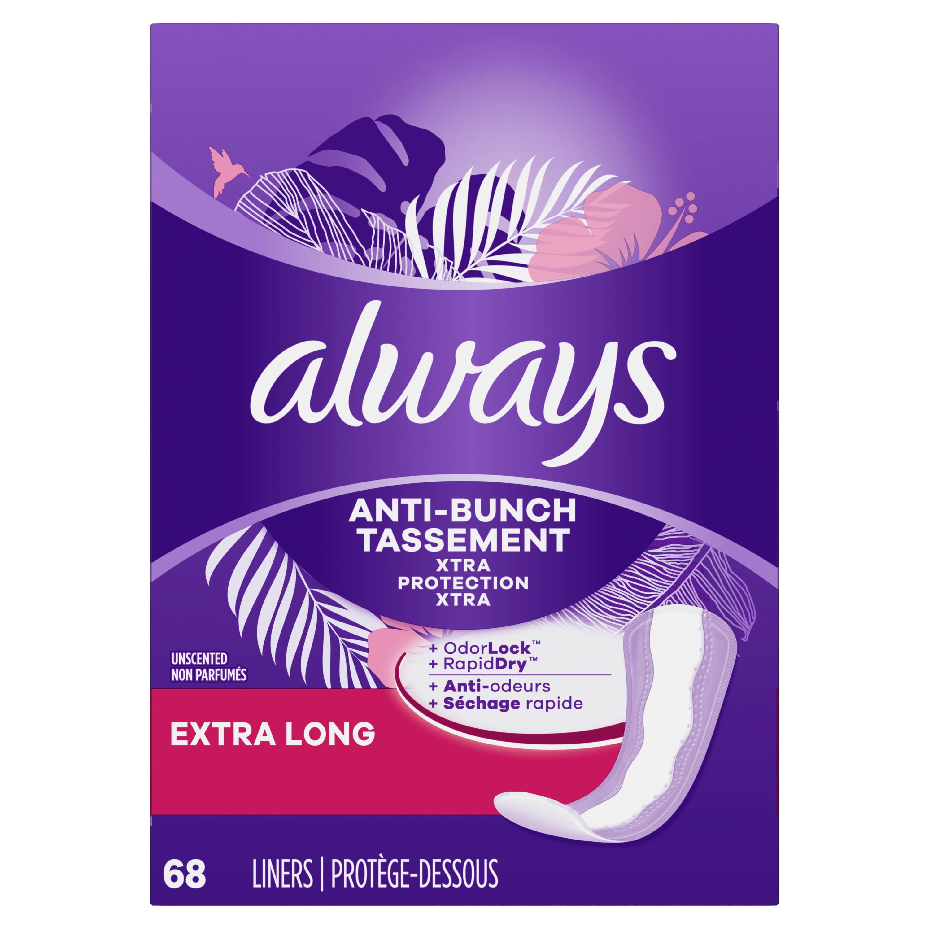 Protège-dessous quotidiens Always Anti-Bunch Xtra Protection, longs, non parfumés