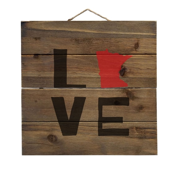Minnesota - Love Black & Red - Decorative REAL WOOD Wall Art - Faux Pallet Look
