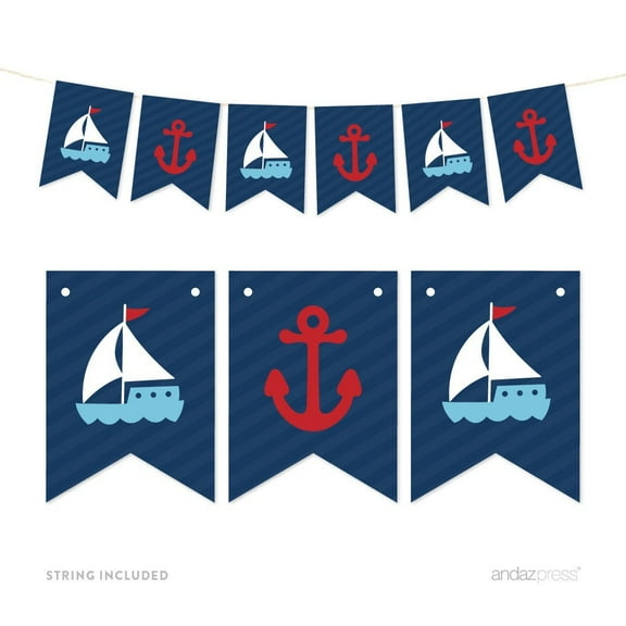 Blue Pennant Party Banner Nautical Anchor and Sailboat