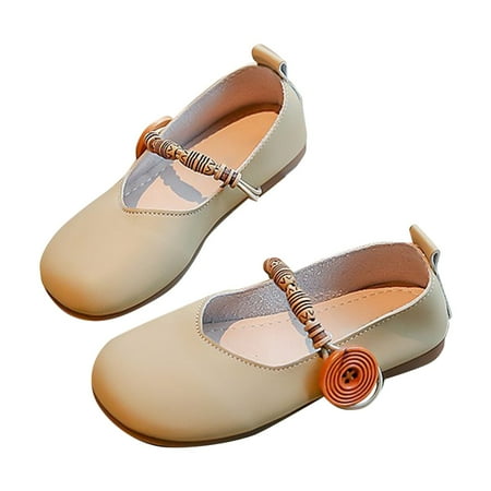 

Tengma Toddler Girl Sandals Kids Girls Casual Shoes Spring/Summer Solid Rubber Sole Ethnic Style Buckle Birthday Party School Sandals for Girls （Khaki Size: 36）