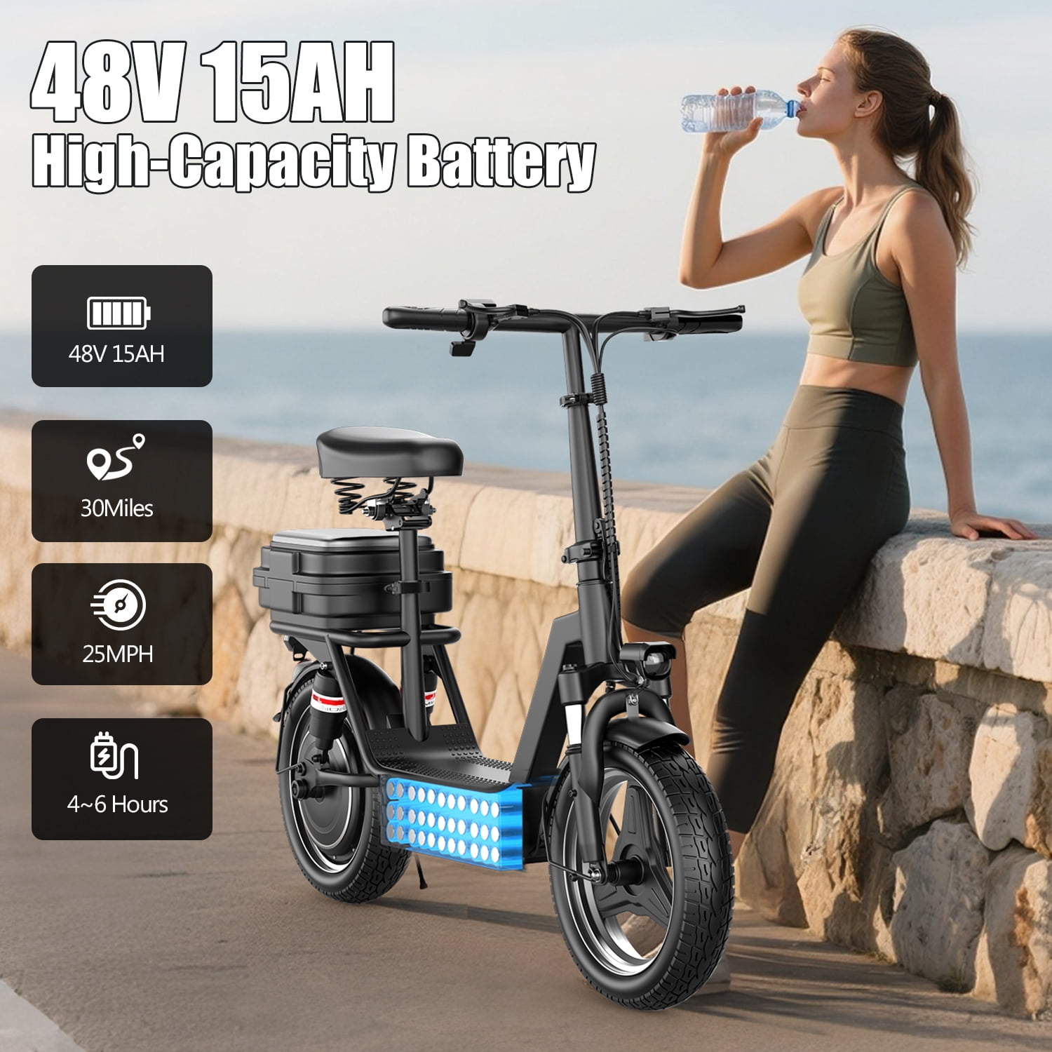 ASKGO K11 Commuter Electric Scooter,1200W Peak Motor 48V 15Ah High-Performance E-scooter, 14 " Commuter Electric Scooter with Seat &Carry Basket-Up to 35Miles 25MPH,Electric Scooter For Adults,UL2272