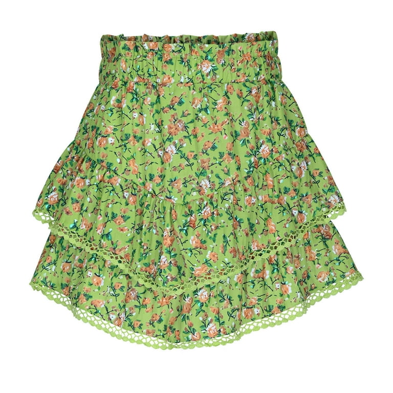 Ruimatai Women's Bohemian Floral Mini Skirt Layered Mesh High