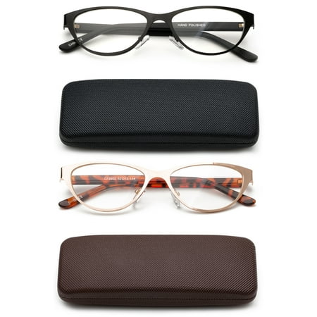 Newbee Fashion- 2 Packs Women Reading Glasses Premium High Quality Cat eye Reading Glasses for Women with Case Hard