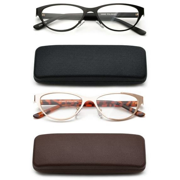Newbee Fashion- 2 Packs Women Reading Glasses Premium High Quality Cat eye Reading Glasses for Women with Case Hard Case