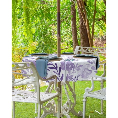 

Navy Blue Spring Floral Outdoor Tablecloth - 54 Inch Round Dining Table Cover Watercolor Summer Botanical Waterproof Outdoor Table Cloth with Umbrella Hole & Zipper for Picnic/Patio/Party