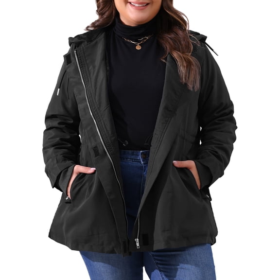 DARING DIVA Women's Plus Size Lightweight Waterproof Hooded Windbreaker Coat 1X Black