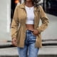 thumbnail image 2 of Gibobby chaquetas de invierno largas Chaqueta con cremallera de color liso para mujer: Gabardina a de viento de longitud media y estilo elegante (Caqui, L), 2 of 5