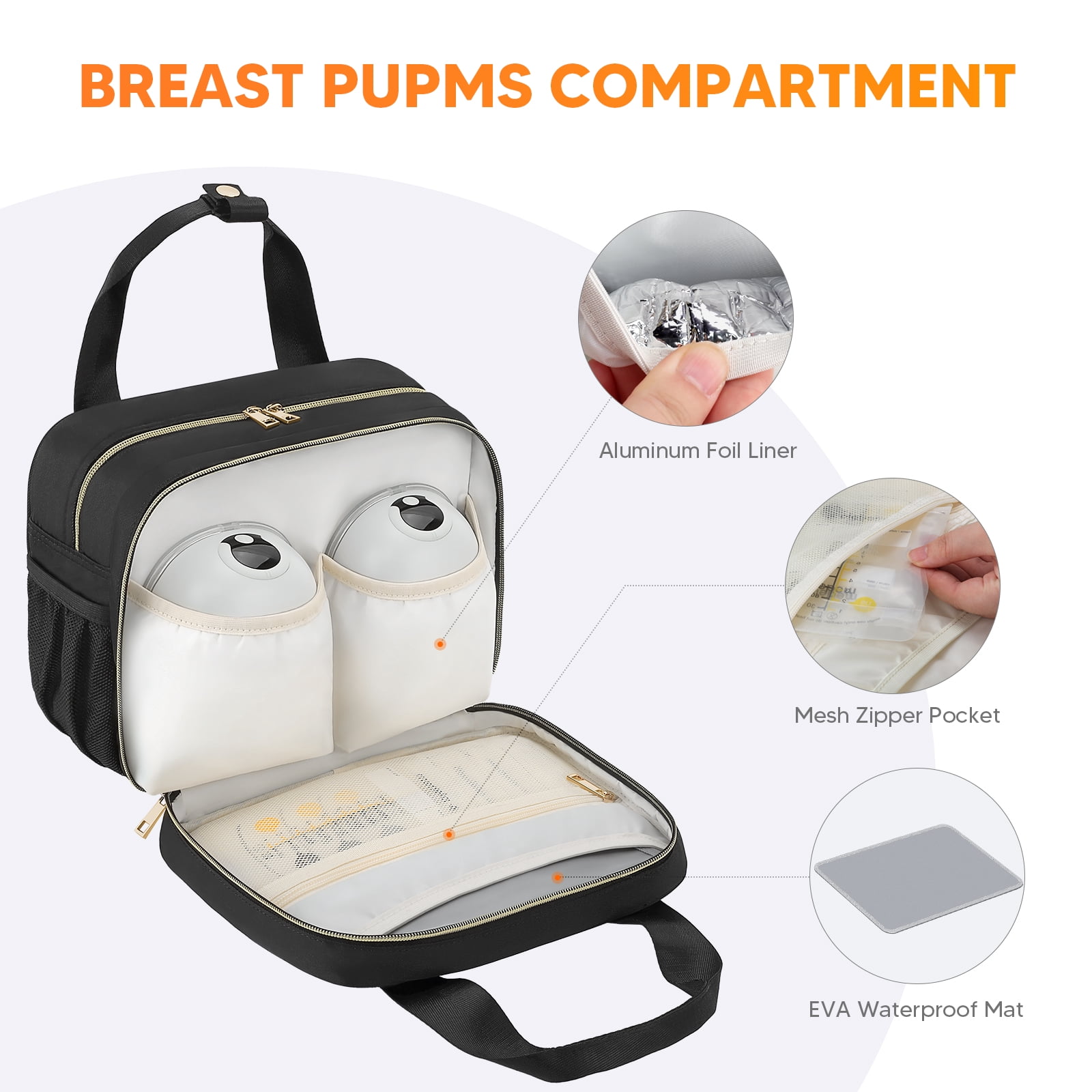 Breastmilk Cooler Travel Bag with Ice Pack, Compatible with Wearable Breast Pumps and Accessories - Portable Hands Free Breast Pump Carrying Case for Nursing & Working Moms, Black