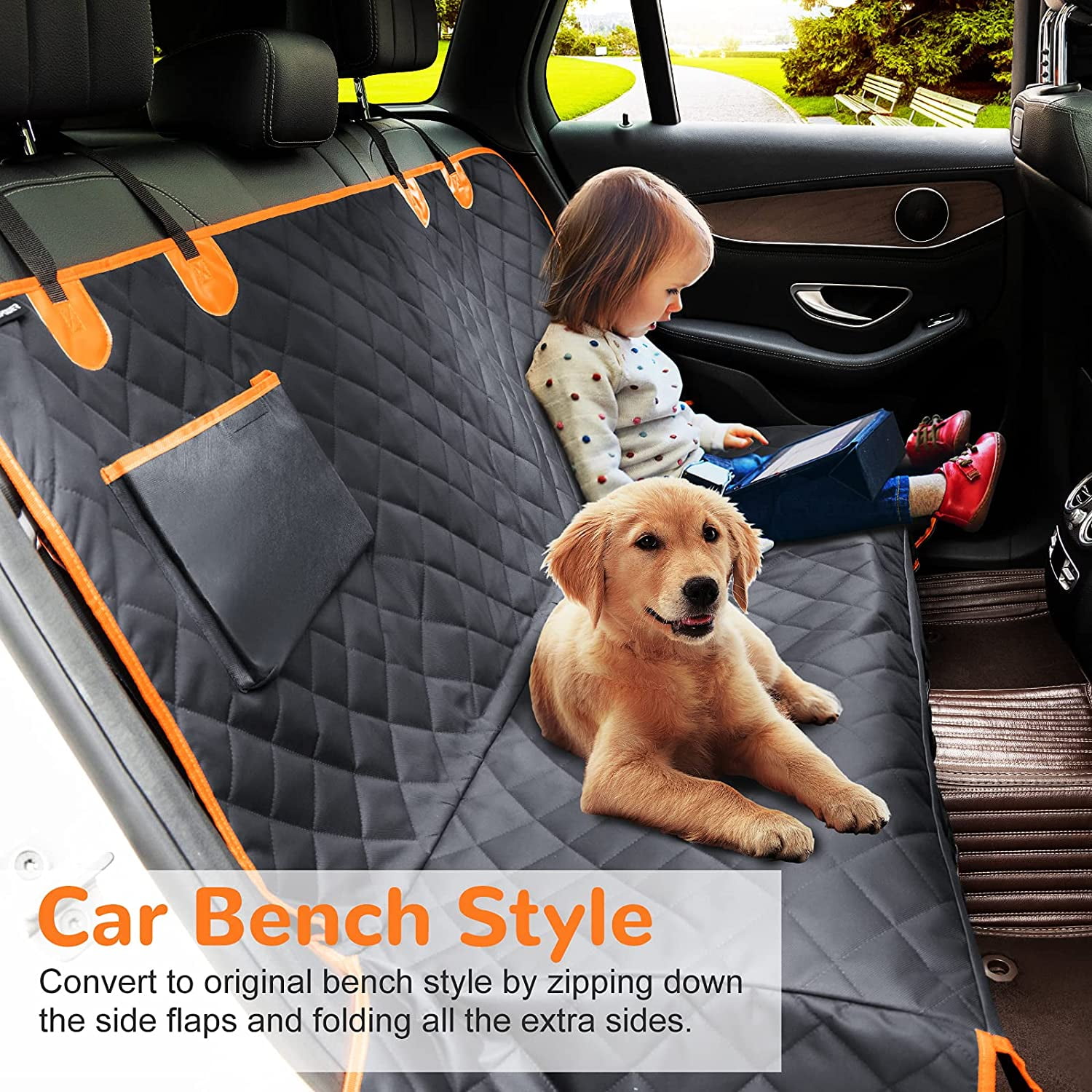 Rundi67 Dog Seat Covers With Detachable Mesh Visual Window 100 Waterproof Dog Car Seat Cover Nonslip Pet Bench Seat Cover With Storage Pockets Washa