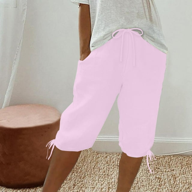 Gspmoly Shorts pour Femmes, Shorts Unis pour Femmes Shorts Décontractés pour Femmes Capris Shorts de Course Liquidation Rose TTTG