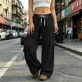 thumbnail image 2 of Pants for Women Wide Leg Sweatpants Solid Color Loose Elastic Waist Drawstring Bow Tied Strap Sweatpants Fall Sweatpants with Pockets Casual Lounge Travel Pants, 2 of 9