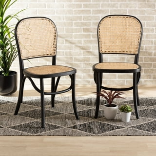 Set of 2 Louane Faux Leather Upholstered and Wood Dining Chairs Beige/Black  - Baxton Studio