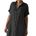 thumbnail image 3 of DYMADE Womens Summer Short Sleeve Linen Cotton Buttons Loose Pockets T Shirt Dress, 3 of 4