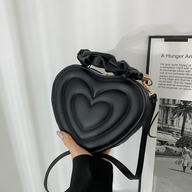 Bolso de mano con forma de corazón para mujer, bolso para las axilas, elegante bolso de mano de PU (negro)
