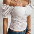 thumbnail image 5 of Yopmin Lace Off Shoulder Top Puff Short Sleeve Women's Floral Lace Summer Casual Blouses Sexy Crop Tops for Dating, 5 of 9