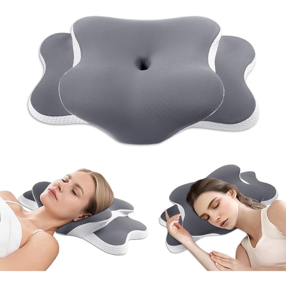 MOONORAH Cervical Memory Foam Pillows for Neck and Shoulder, Contour Bed Pillow, Ergonomic Neck Support Pillow for Side Back Stomach Sleepers with Pillowcase, Gray