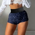 thumbnail image 2 of Felirenzacia Women's Sequin Shorts Sparkly Hot Pants Velvet Fully Lined Wide Elastic Waistband Shorts for Party Raves,Blue,L, 2 of 9