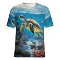 thumbnail image 5 of Nautical Green Sea Turtles Womens Tops Women's Fashion Casual Short Sleeve Flower Print Round Neck Pullover Top Blouse, 5 of 6