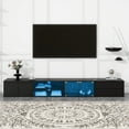 thumbnail image 3 of Harper & Bright Designs Modern TV Stand for 105 inch TV with LED Light, Wood TV Storage Cabinet with Glass Doors, Entertainment Center with 2 Drawers and APP Controlled for Living Room, Black, 3 of 20