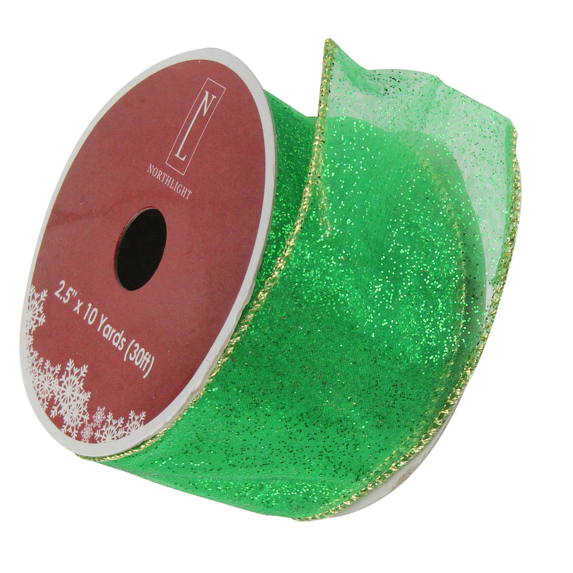 Northlight Club Pack of 12 Green and Gold Shimmering Wired Christmas Craft Ribbon 2.5" x 120 Yards