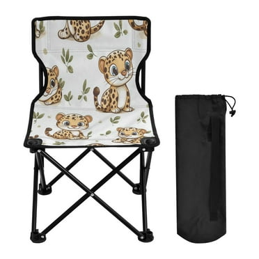WOBOGO Cute Cartoon Leopards Camping Chair Convenient Four Corner Backrest Folding Stool Can Hold Up to 220lbs
