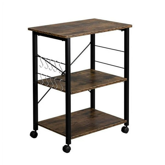 Vintage/Black Kitchen Cart with Lockable Wheels - Portable MDF Microwave Stand, Storage Shelf & Utensil Organizer