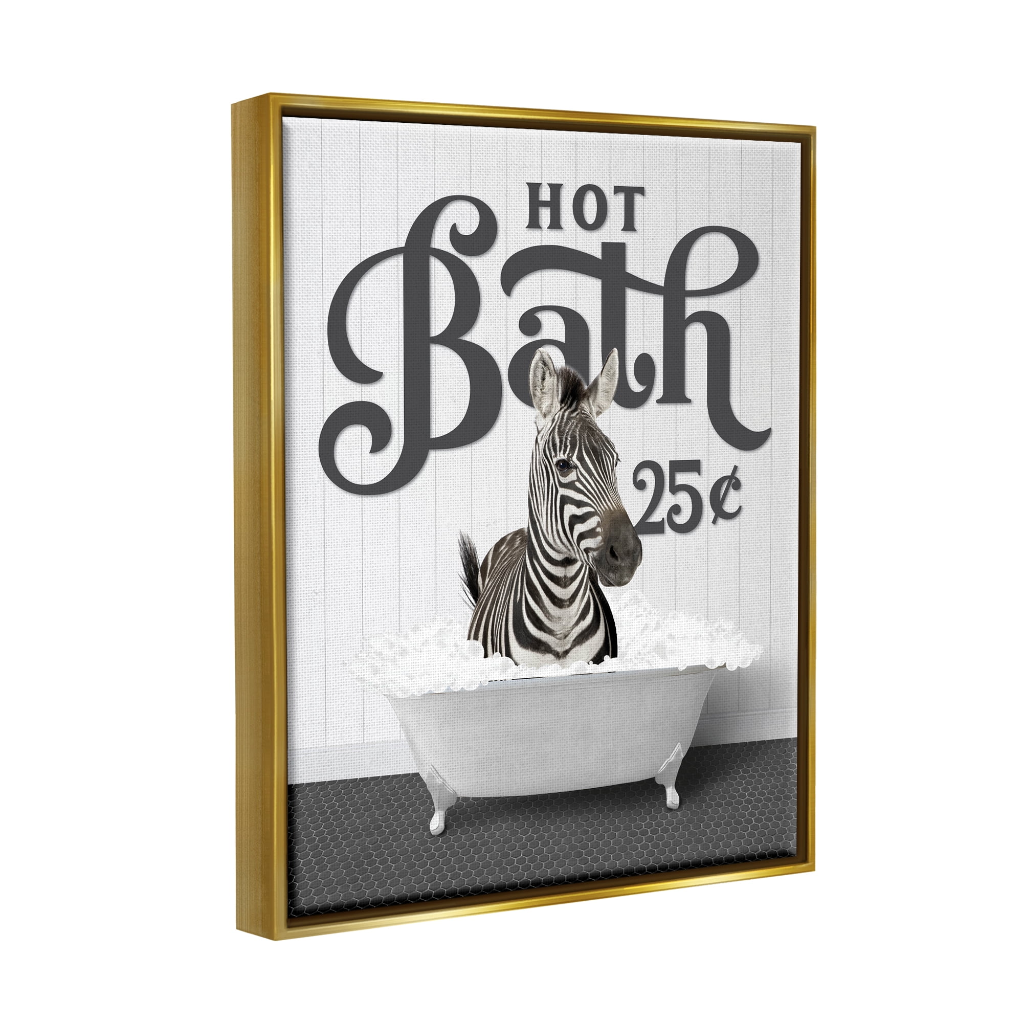 Stupell Industries Vintage Hot Bath Zebra Animals & Insects Painting Gold Floater Framed Art Print Wall Art, 25 x 31