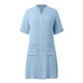 thumbnail image 5 of Savings Up to 30% off!Women's Summer Dress Casual Midi Short Sleeve Button Down Shirt Dresses Loose Beach Cover Up with Pockets,Light Blue ,Size XL, 5 of 7