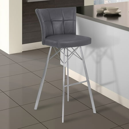 Collection Brushed Stainless Steel Bar - Armen Living Spago Metal Barstool in Vintage Gray Faux Leather with Brushed Stainless Steel Finish