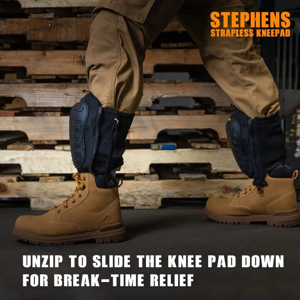 Stephens Strapless Kneepads for Construction - Heavy Duty Soft Cap Design for Work | Safety Work Gear | Flooring | Roofing | Gardening | Protective Equipment-Non-Slip Strapless-Black