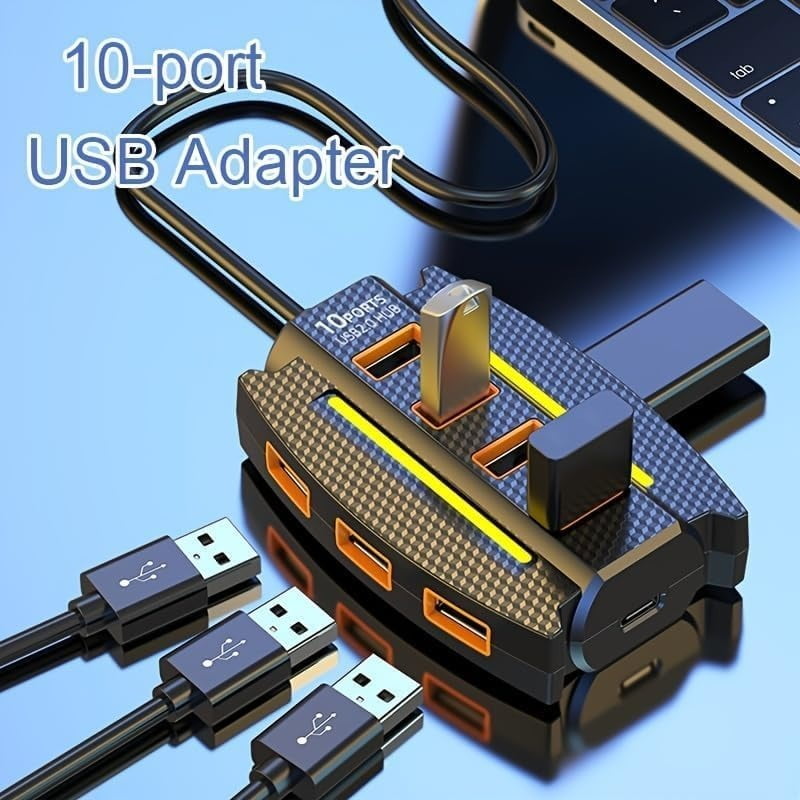 10-Port USB 3.0 Hub with Power Adapter, High-Speed Multi Hub Splitter with 3.9ft Cable, Compact Multiport USB Extension Dock for Desktop, Laptop, Xbox, Camera, Keyborad, Mouse