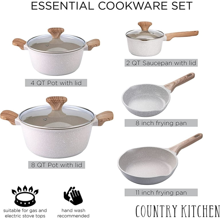 Country Kitchen Induction Cookware Sets - 13 Piece Nonstick Cast Aluminum  Pots and Pans with BAKELITE Handles, Glass Lids