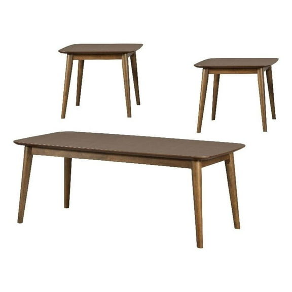 Pemberly Row 3-Piece Wood Occasional Coffee Table Set in Natural Walnut