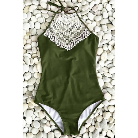 Lace Stitching Women Slim One Piece Swimsuit