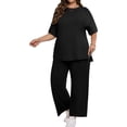 thumbnail image 2 of Women Plus Size Solid 2 Pieces Sets Short Sleeve Casual Tops and Wide Leg Pants Tracksuit, 2 of 6