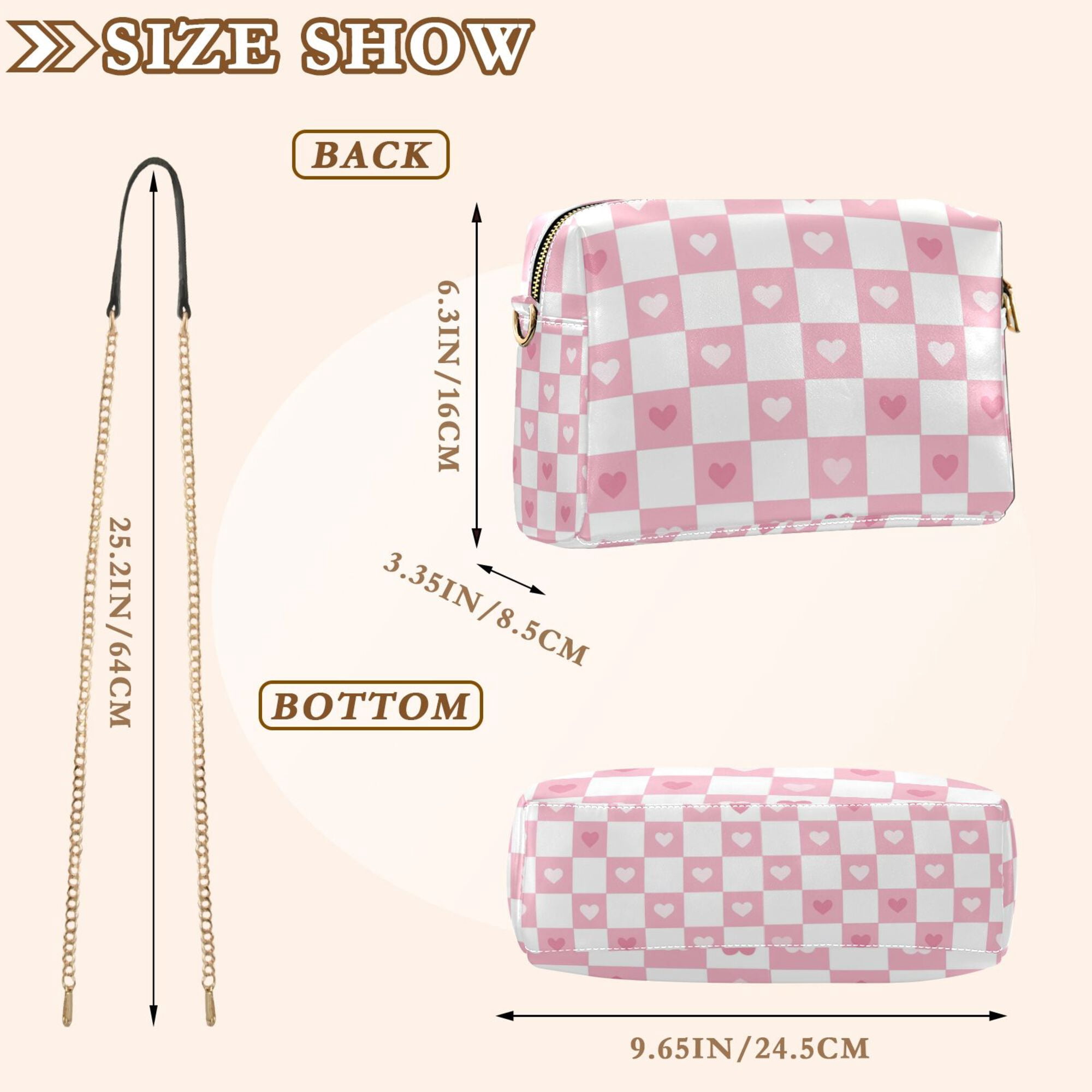 FORMRS Women Crossbody Purse with Chain Strap Vegan Leather Shoulder Handbag, Pink Checkered Heart