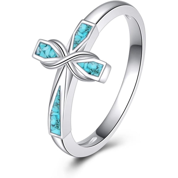 JUSORA Cross Rings 925 Sterling Silver Turquoise Cross Ring Jewelry Gifts For Women Men