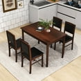 thumbnail image 4 of Gymax 5 PCS Dining Table Set for 4 w/Rubber Wood Legs Upholstered Seat Padded Backrest Brown, 4 of 9