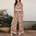thumbnail image 3 of Zynoxe 2 Piece Sets for Women Going Out Comfy Crew Neck Sleeveless Crop Top Drawstring Waist Wide Leg Pants Suit Stylish Geometric Print Summer Sets Versatile Casual Beach Vacation Outfits S, 3 of 7
