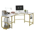 thumbnail image 2 of Aromei 70" L-Shaped Desk with 2-Tiers Storage Shelves, Home Office Large Corner Computer Desk, White and Gold, 2 of 10