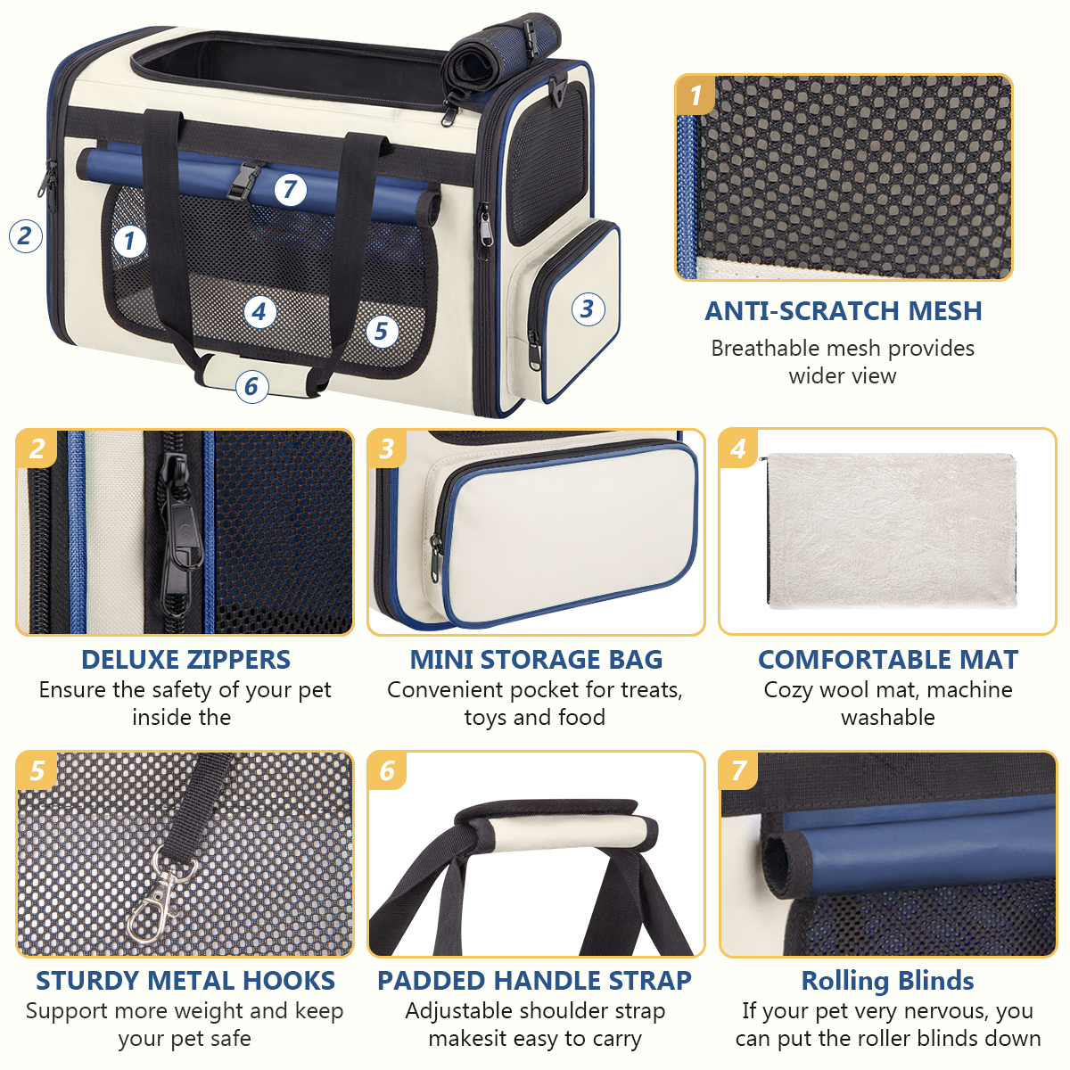 Cshidworld Soft Cat Carrier, Airline Approved, Blue, Large photo 6