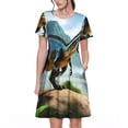 thumbnail image 1 of Disketp Lake Forest Dinosaur A para Vestido de Manga Corta para Mujeres, Vestidos de Verano para Mujeres, Casual y Holgado para la Playa, 1 of 6