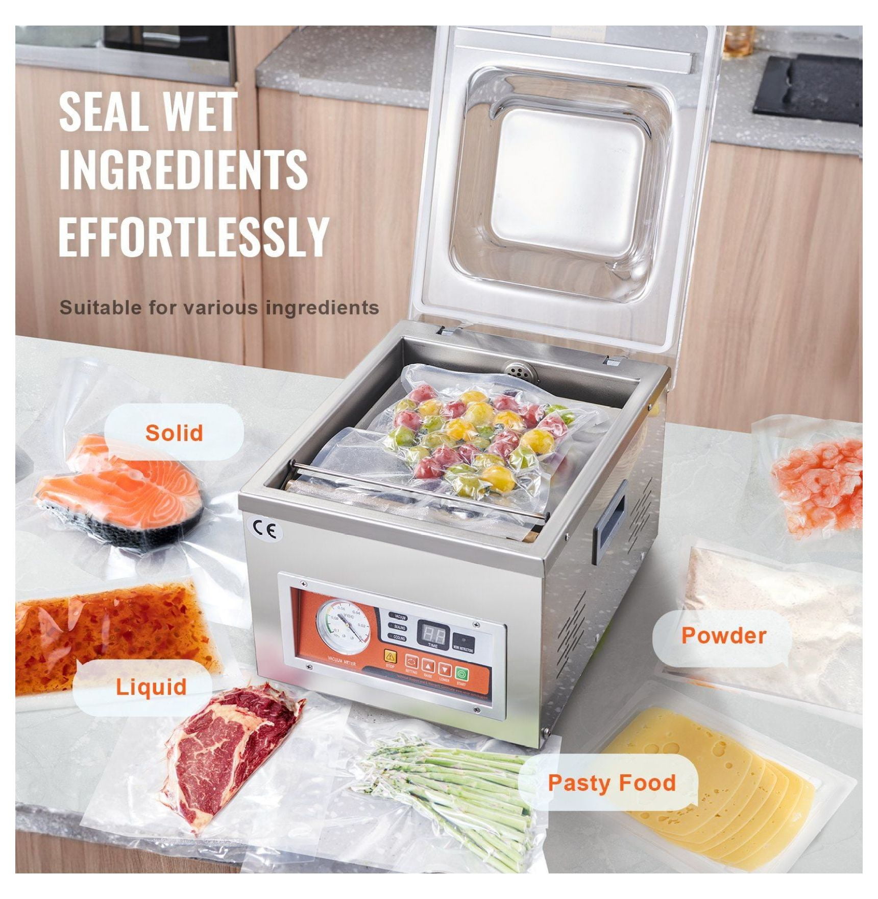 Chamber Vacuum Sealer, DZ-260A 6.5 m³/h 110V Commercial Grade, for Food Preservation, Meat, Fruits, Kitchen Packaging Machine